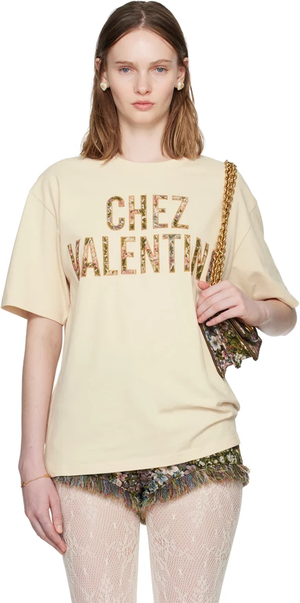 Женская футболка Valentino с вышитым логотипом, берёзовая