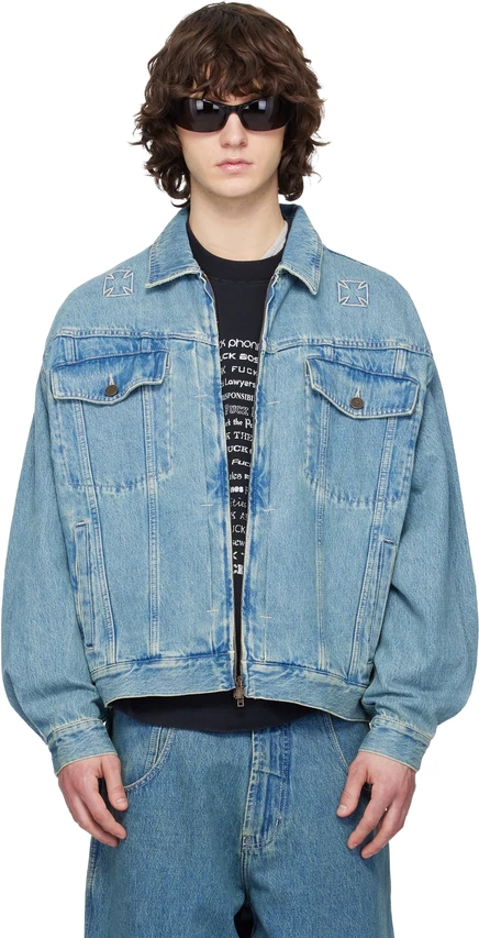 Мужская джинсовая куртка VETEMENTS Biker Crosses, винтажно-синяя