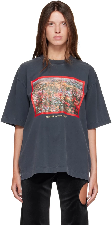 Женская футболка Off-White Flowers Field Skate, черная