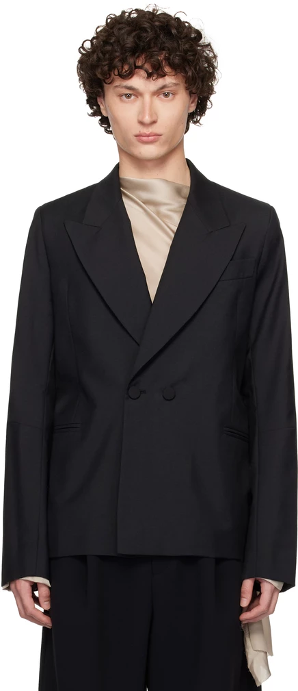 Black D Breasted Wool Blazer black