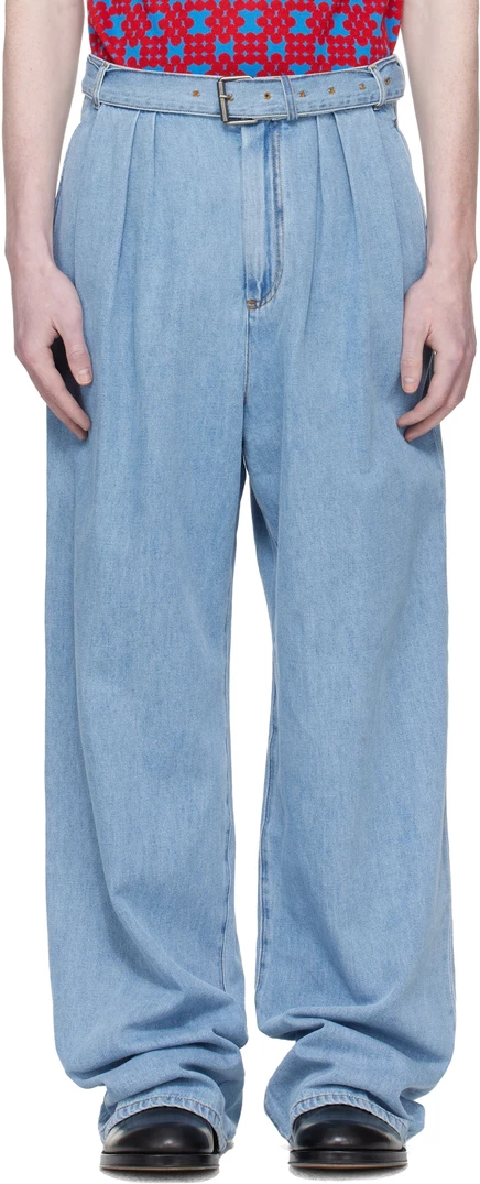 Мужские плиссированные джинсы Dries van Noten Blue, светло-голубые