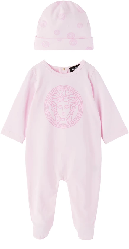 Пижамный комплект из хлопка и джерси с принтом Versace Baby Pink светло-розовый
