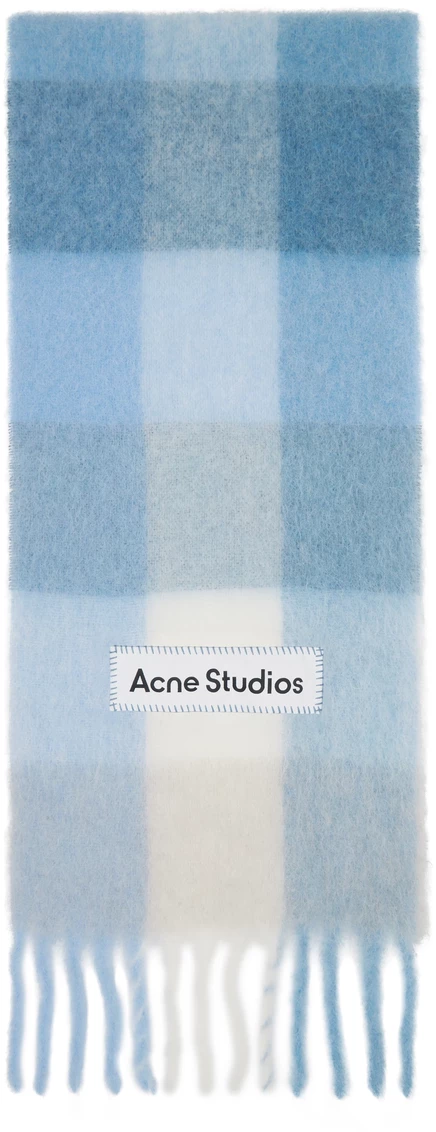 Шарф Acne Studios Blue из мохера в клетку светло-голубой/белый/пудрово-голубой