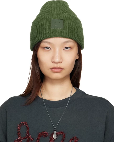 Женская шапка-бини Acne Studios Face Logo, зеленая