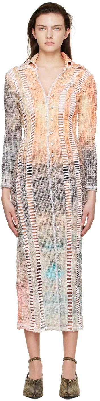 Orange Polyester Midi Dress multi