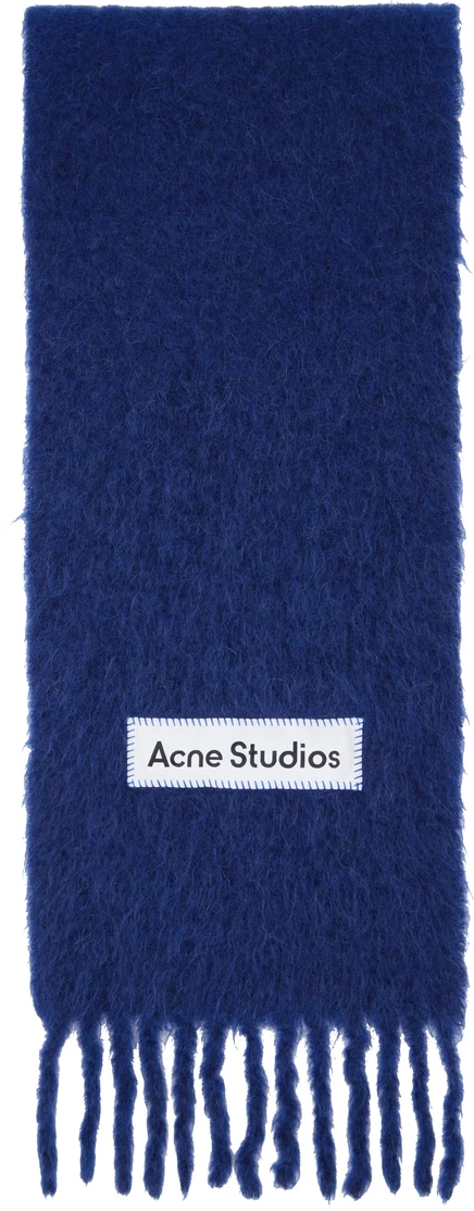 Шерстяной шарф с бахромой Acne Studios Blue синий