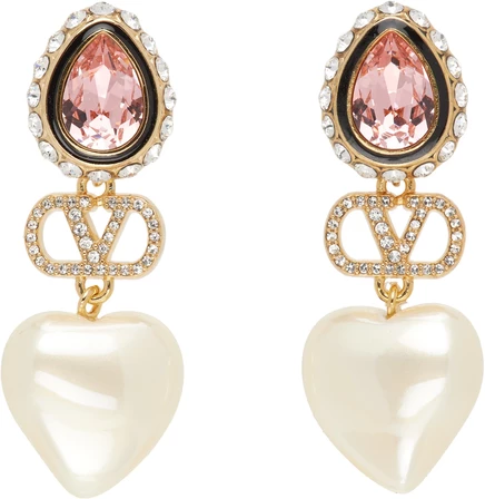 Серьги Valentino Garavani VLogo, золотистые/черные/кристалл
