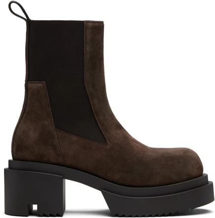 Rick Owens Brown Concordians Beatle Bogun Chelsea Boots indigo