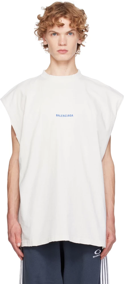 Мужская майка Balenciaga Off-White Back, бело-синяя