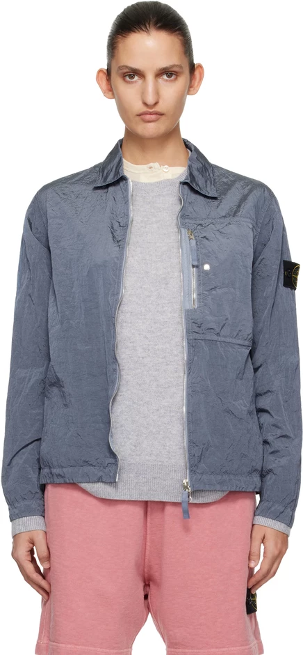 Верхняя рубашка Stone Island Blue 1200038 из нейлона и металла ЭКОНИЛА темно-синего цвета