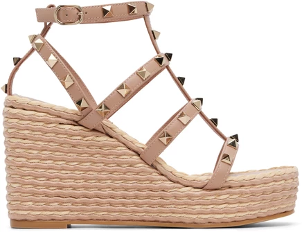 Босоножки Valentino Garavani Rockstud, танкетка, розовые
