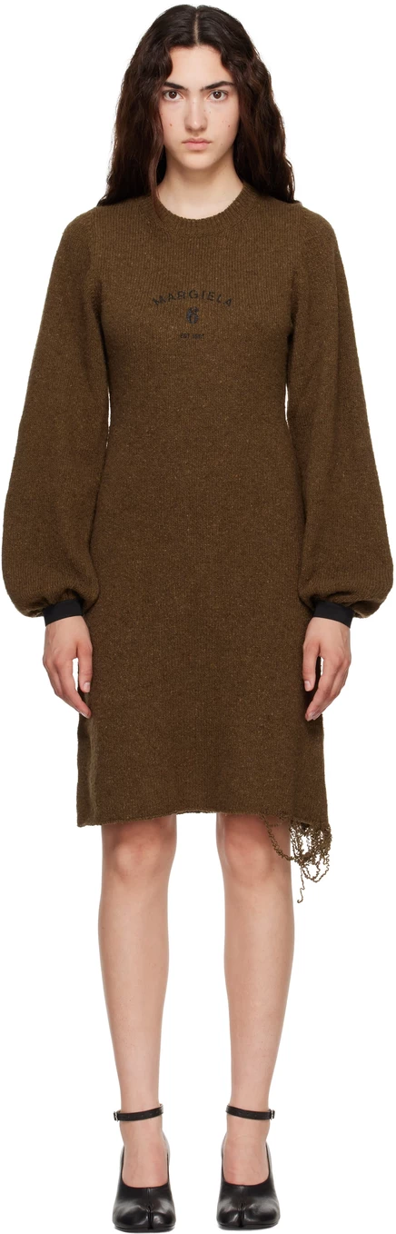 Женское платье MM6 Maison Margiela миди, хаки-черное