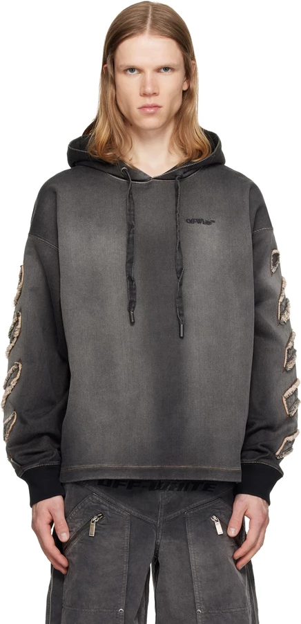 Мужское худи Off-White Distress Diag Loose, серое