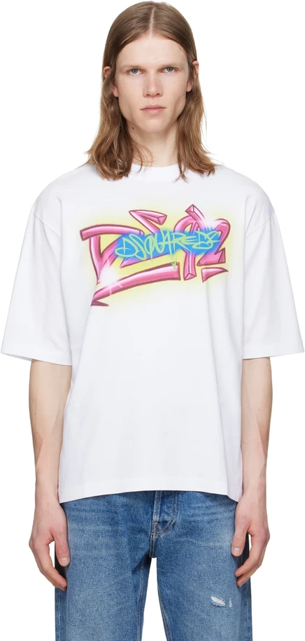 Мужская футболка Dsquared2 Rebel Tags Loose Fit, белая