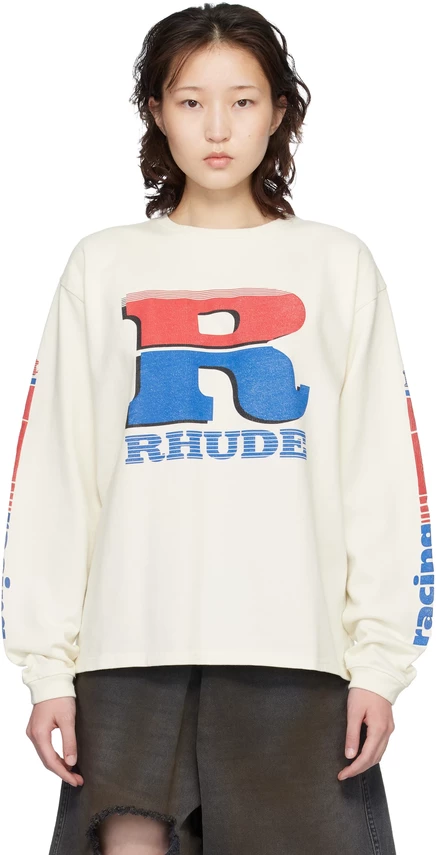 Женский лонгслив Rhude Split Petrol Logo, винтажно-белый