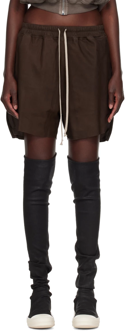Женские кожаные шорты Rick Owens Tower Boxers, серо-коричневые