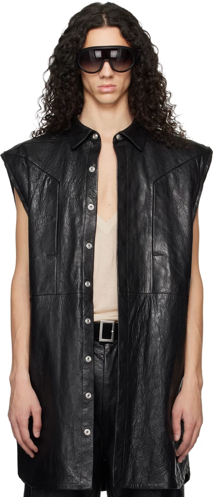 Мужской кожаный жилет Rick Owens Jumbo Outshirt, черный