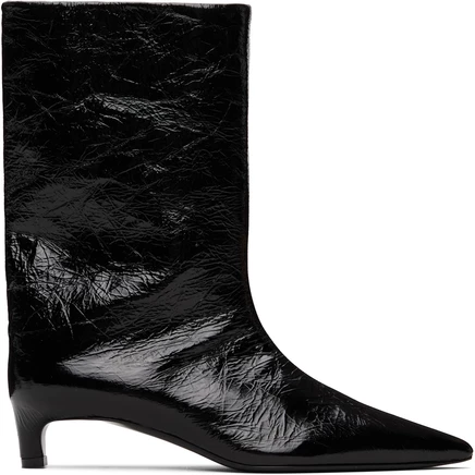 Женские сапоги Jil Sander из жатой кожи, черные