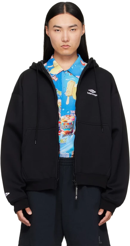 Мужское худи Balenciaga Zip-Up, выстиранное черно-белое