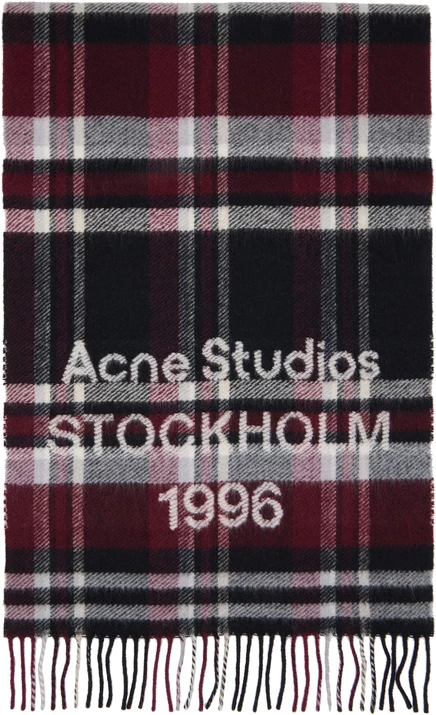 Шарф с бахромой с логотипом Acne Studios Red & Black черный/бордовый