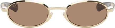 Мужские очки Gucci овальные, золотисто-коричневые