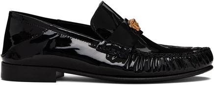 Женские лакированные лоферы Versace, черно-золотые