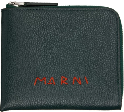 Мужской кожаный кошелек Marni на молнии, темно-бирюзовый