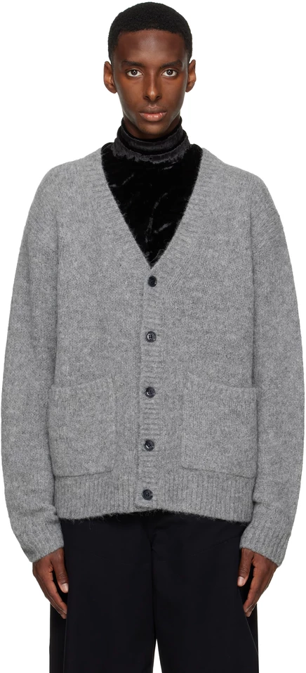 Мужской кардиган Dries Van Noten из альпаки, средне-серый