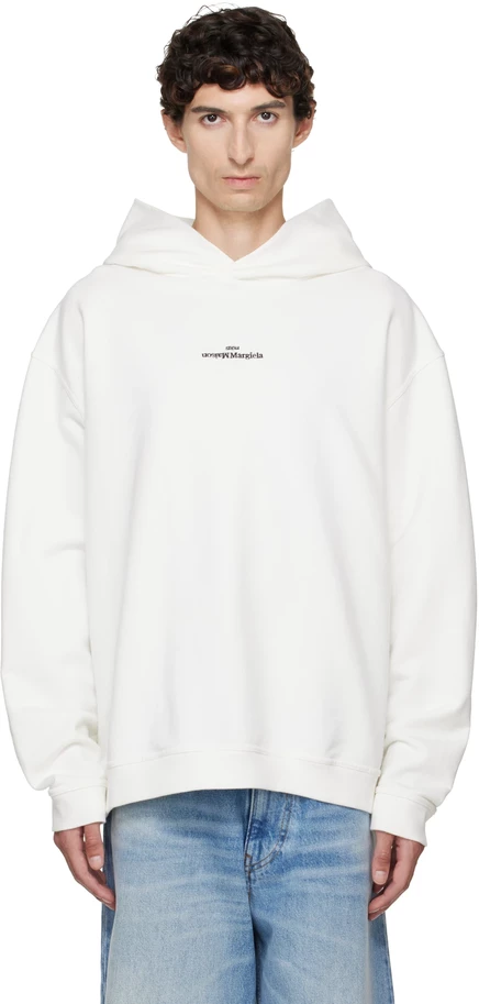Мужское худи Maison Margiela с логотипом, молочно-белое