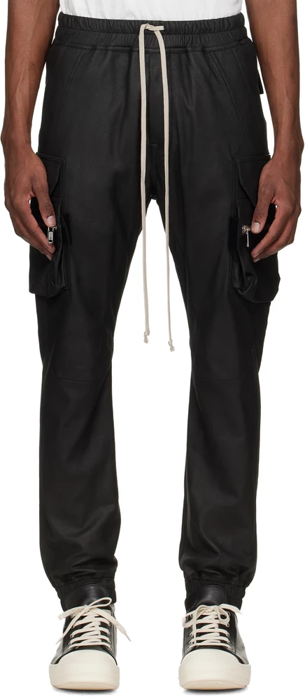Кожаные брюки-карго Rick Owens Black Temple Mastodon из кожи Мастодонта черного цвета