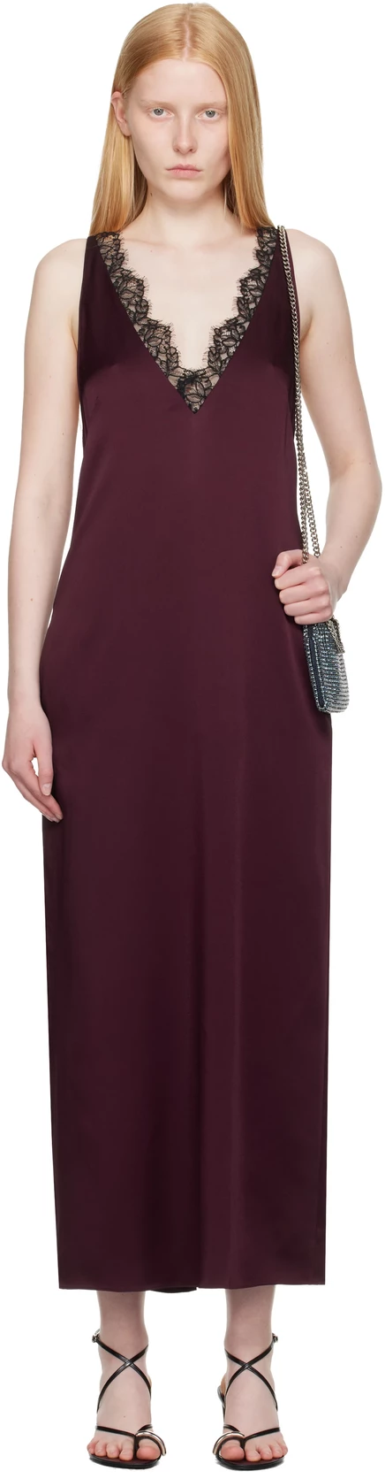 Burgundy Satin Slip Maxi Dress bordeaux