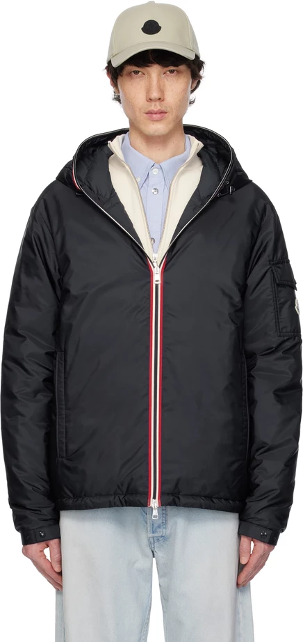 Короткая пуховая куртка Moncler Navy Evettes с капюшоном темно-темно-синего цвета