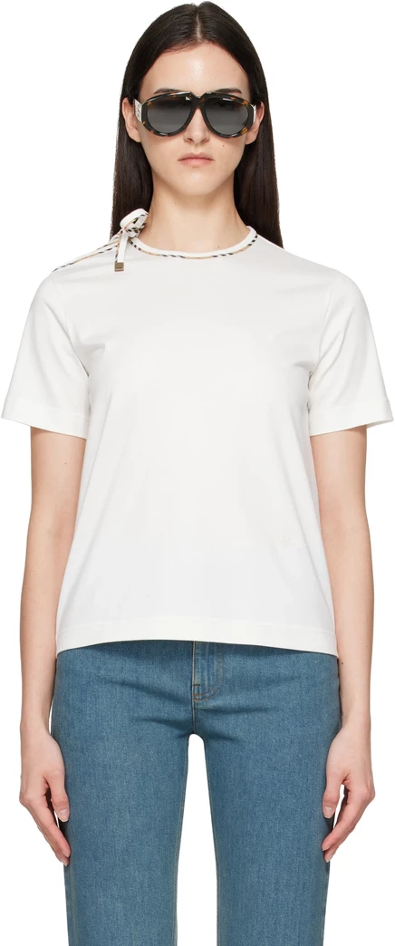 Burberry Off-White Tie-Sleeve Cotton T-shirt chalk white
