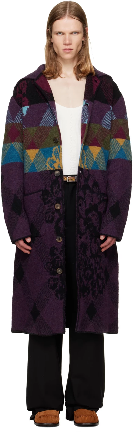 Мужское вязаное пальто Dries Van Noten, фиолетовое
