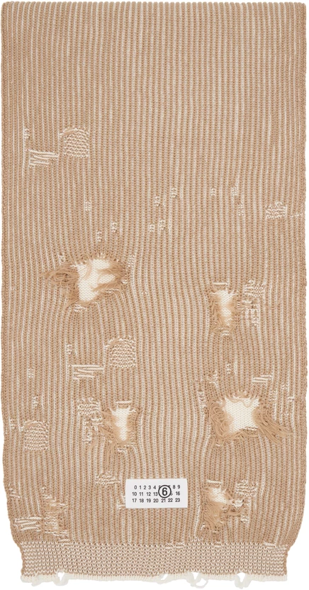 Женский шарф MM6 Maison Margiela в рубчик, бежево-белый
