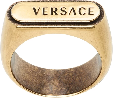 Мужское кольцо Versace Logo Tag, золотистое