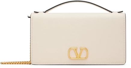 Фирменная сумка-кошелек Valentino Garavani Off-White Vlogo на цепочке цвета слоновой кости