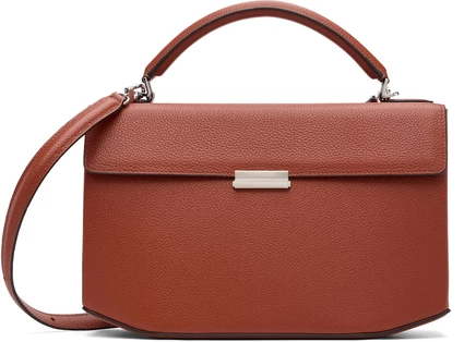 Сумка с верхней ручкой из зернистой кожи TOTEME Brown на клипсе sienna