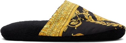 Женские тапочки Versace I Heart Baroque, черно-золотые