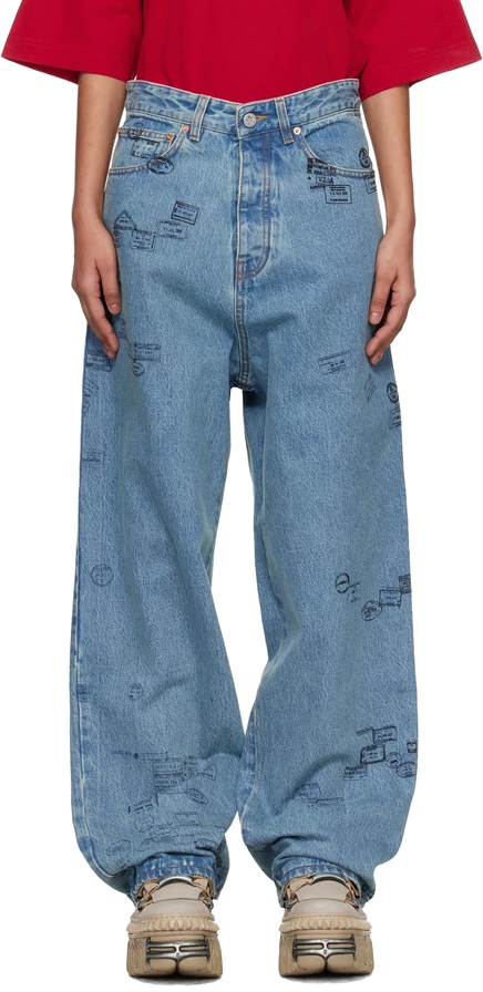 Женские джинсы VETEMENTS с принтом печатей, синие