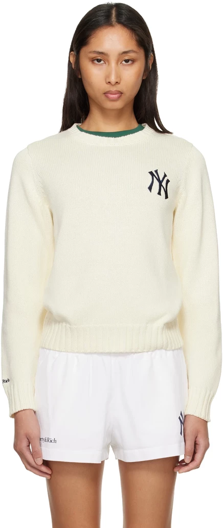 Женский свитер Sporty & Rich Yankees Serif, экрю/синий