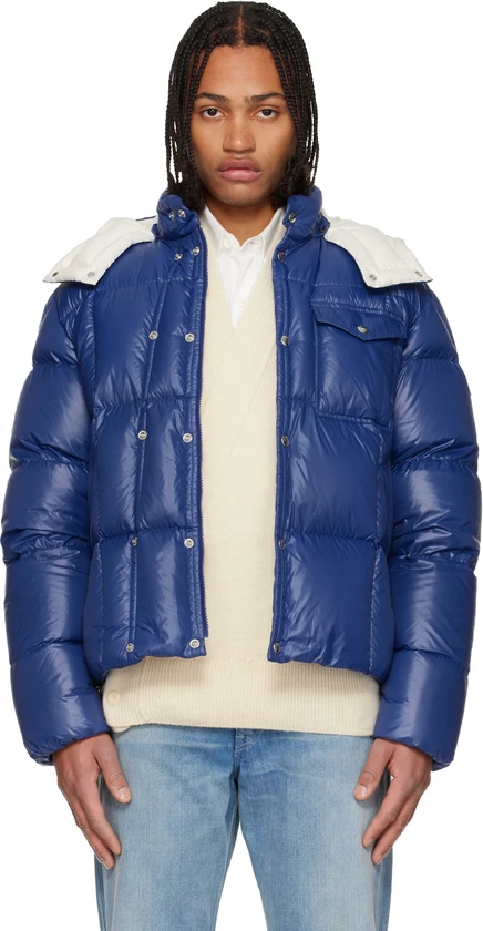 Мужская короткая пуховая куртка Moncler Serfanto с капюшоном, синяя