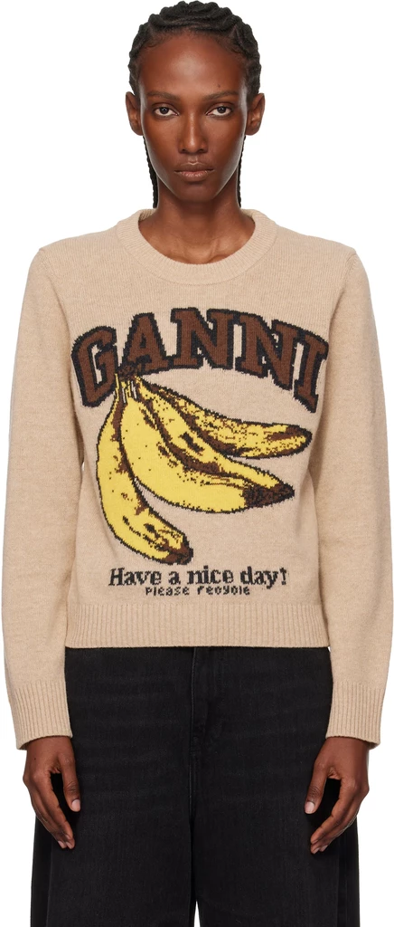 Женский шерстяной свитер Ganni Beige Graphic, верблюжий