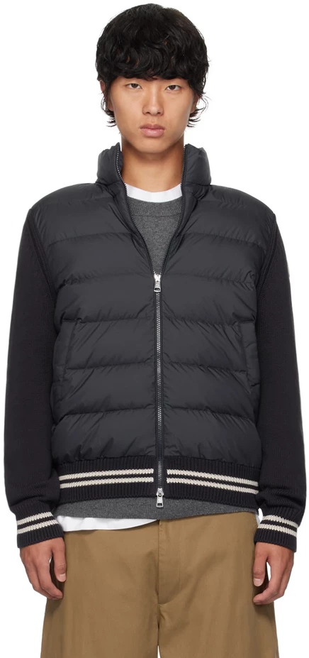 Мужской стеганый кардиган Moncler с пухом, темно-синий