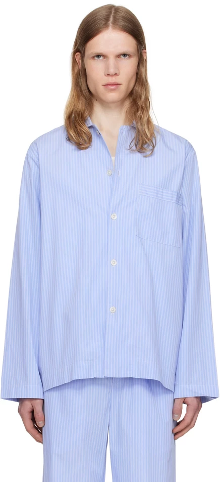 Мужская пижамная рубашка Tekla Blue Poplin, в полоску