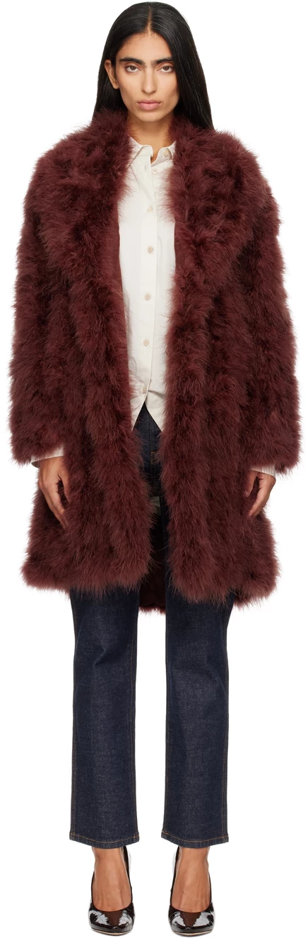 Yves Salomon Brown Turkey Feather Coat sequoia