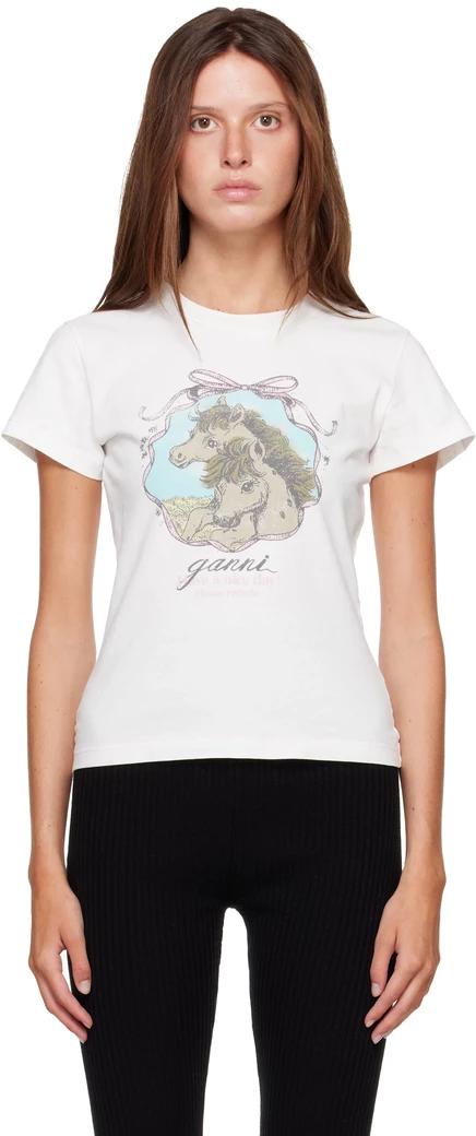 Женская футболка Ganni Qixi Baby Fit, молочная