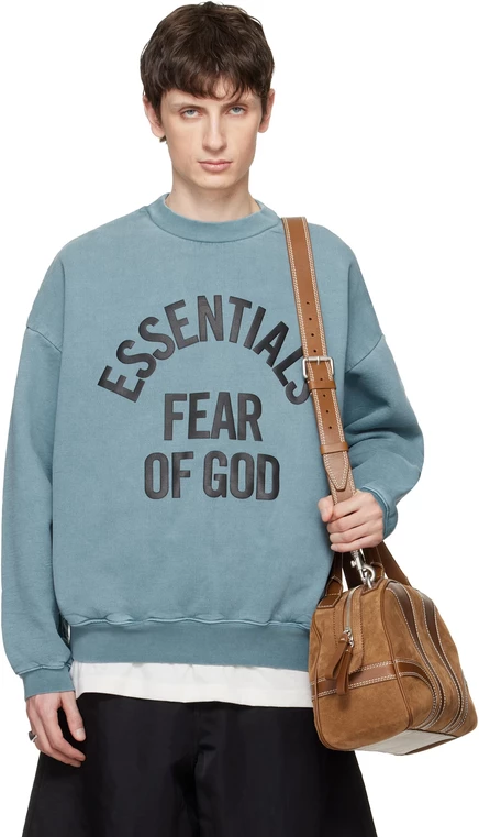 Fear of God ESSENTIALS Синяя толстовка с круглым вырезом в стиле Кампус 90-х, выцветшая на побережье