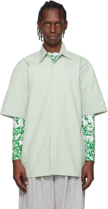 Мужская полосатая рубашка Dries Van Noten, фисташковая