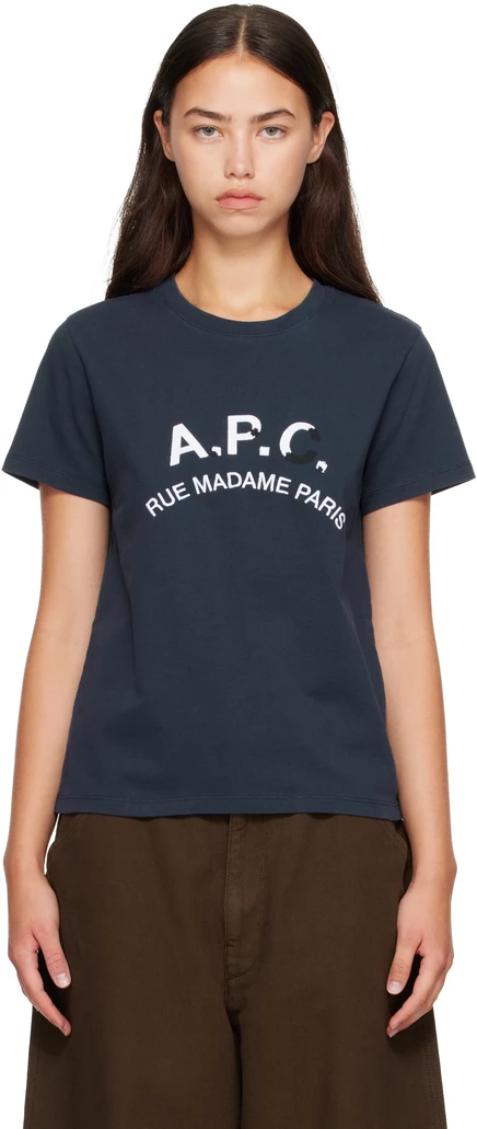 Женская футболка A.P.C. с логотипом, темно-синяя
